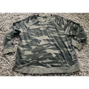 Lucky Brand BOHO green CAMOUFLAGE CAMO Crew Neck Pull Over Sweatshirt sz XXL 2X